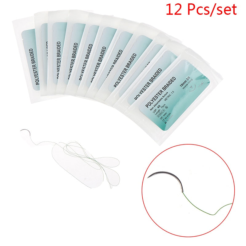 12Pcs 75cm 2/0 3/0 4/0 5/0 Medical Needle Suture Nylon Monofilament Thread Suture Practice Kit Teaching Demonstrations Exercises