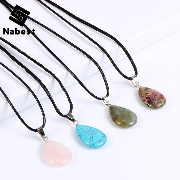 Women Natural Water Drop Pendant Necklace.  Easy To Wear As A Necklace OR Choker with a Variety of Stones.