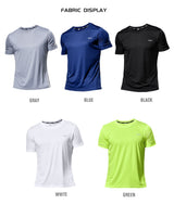 Men's multicolor short sleeve gym shirts. Quick drying, breathable sportswear