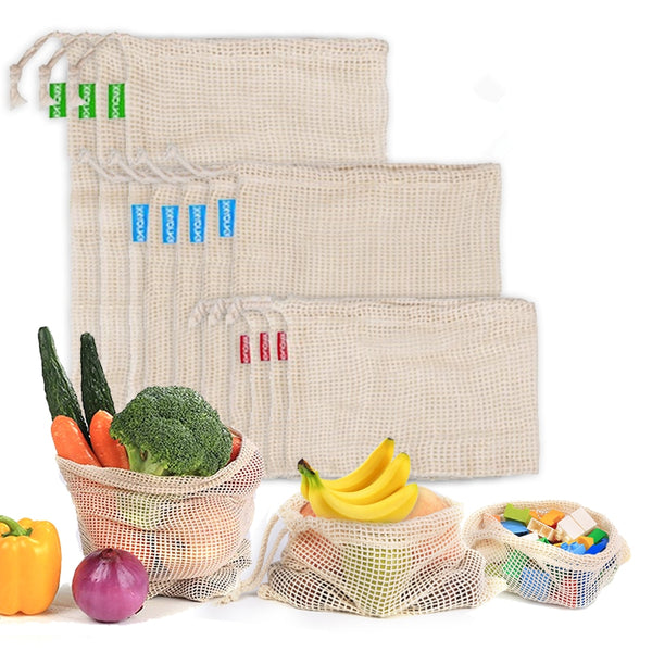 Reusable Cotton Mesh Produce Bags for Vegetables/ Fruit.