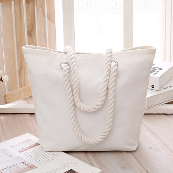 Recycled Organic Canvas Tote Beach Cotton Bag with Rope Handle.
