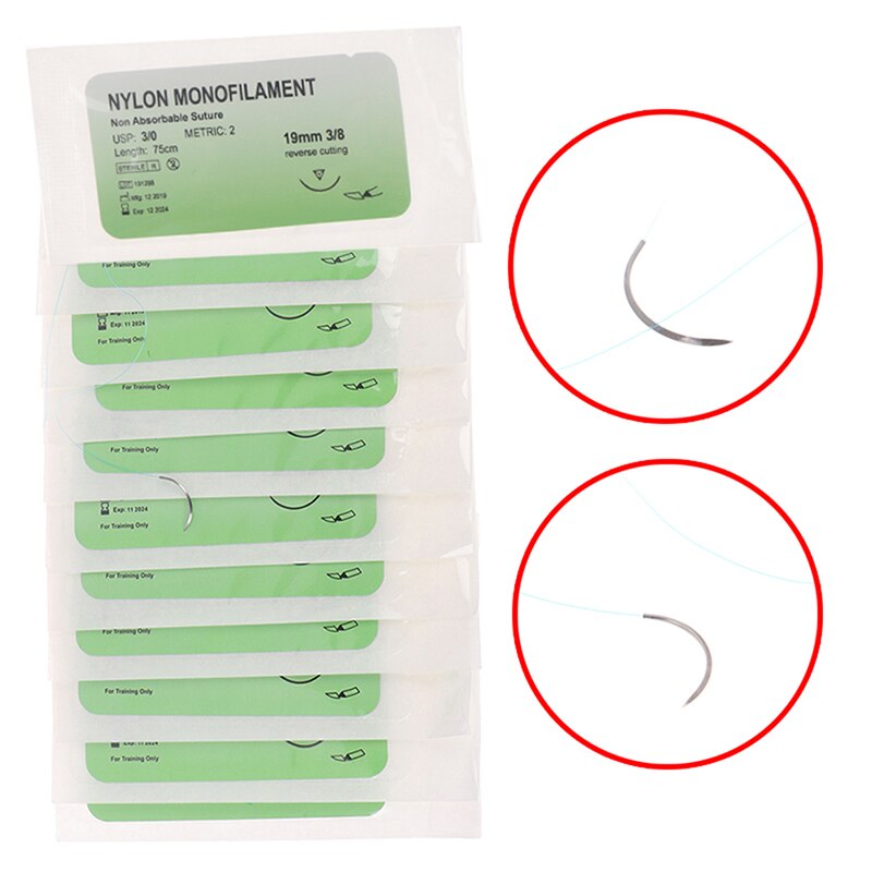 12Pcs 75cm 2/0 3/0 4/0 5/0 Medical Needle Suture Nylon Monofilament Thread Suture Practice Kit Teaching Demonstrations Exercises