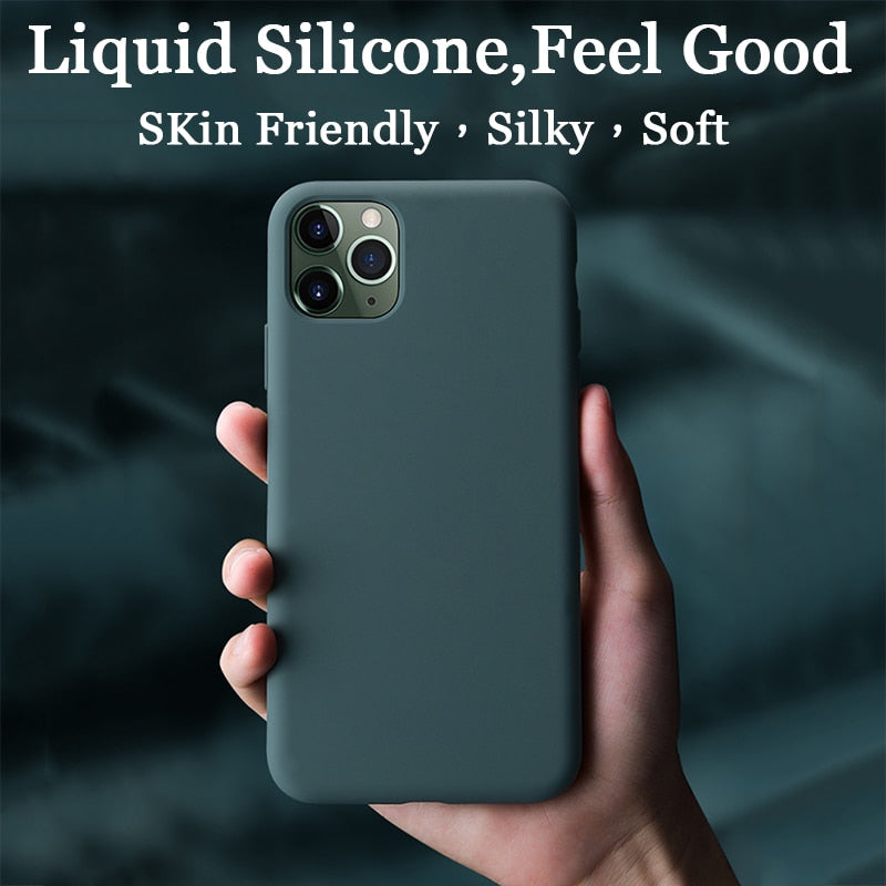 iPhone Case Luxury Original Liquid Silicone Soft Cover For iPhone X - 12 Pro Max Shockproof Phone Case