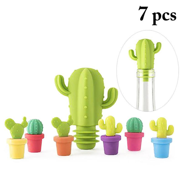 7pcs Silicone Cactus bottle wine stoppers.