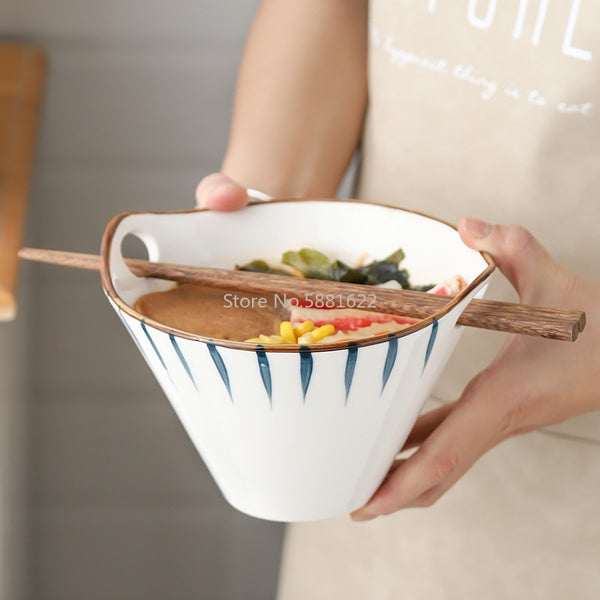 Ceramic Hand painted Japanese Style Noodle Bowl.