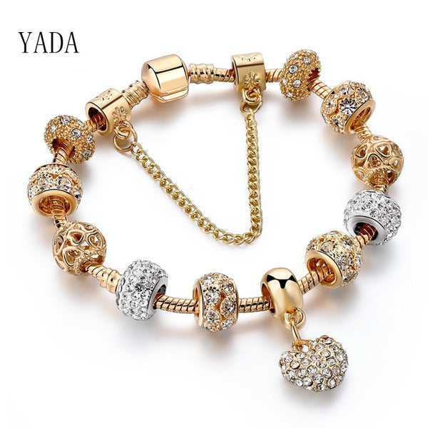 YADA gold heart crystal charm bracelet.BT200176