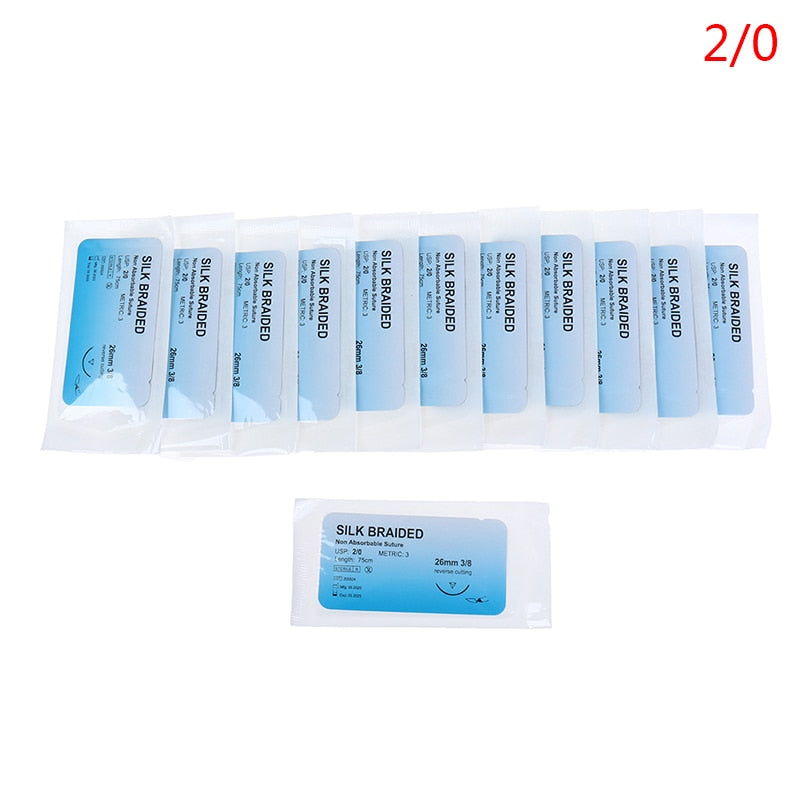 12Pcs 75cm 2/0 3/0 4/0 5/0 Medical Needle Suture Nylon Monofilament Thread Suture Practice Kit Teaching Demonstrations Exercises