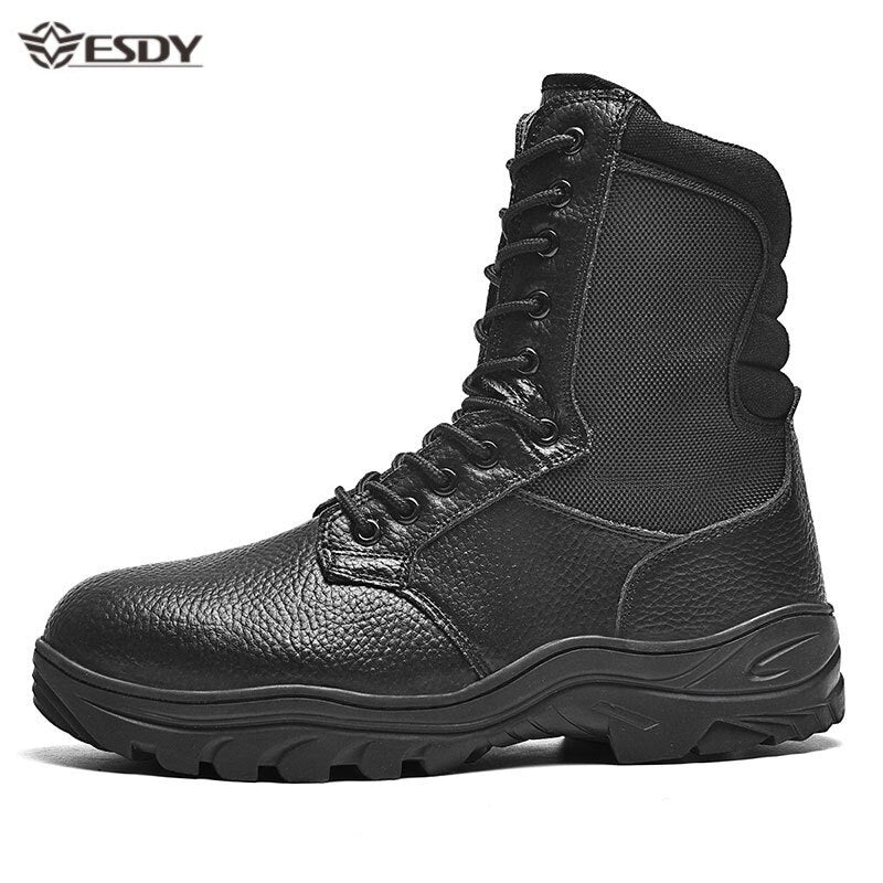 Men Military Leather Boots Special Force Tactical Desert Combat Outdoor Shoes Men&#39;s Steel Toe Cap Work Safety Shoes Ankle Boots