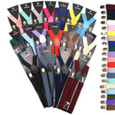 Leather Suspenders With Elastic Adjustable Straps.  Comes in a variety of solid Colors.