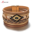 Amorcome Miyuki Leather Wide band Bracelets.