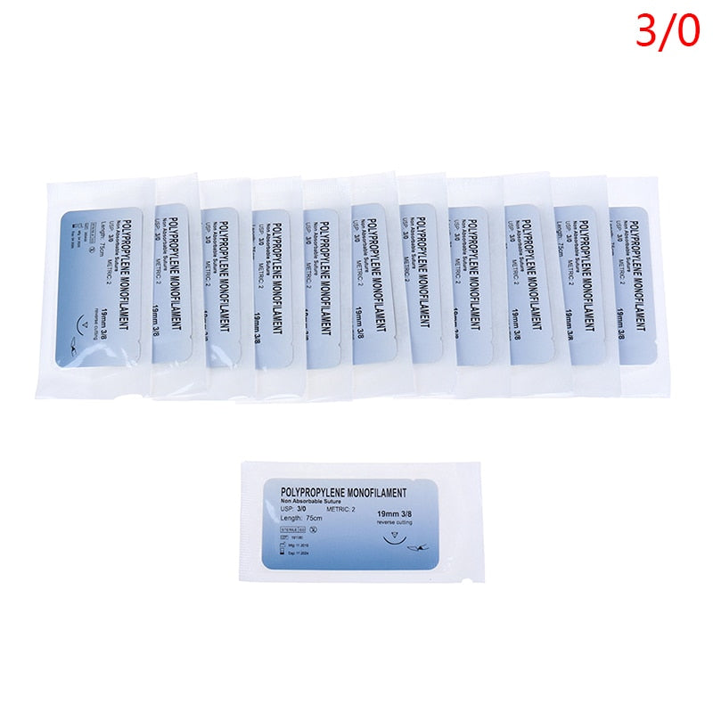 12Pcs 75cm 2/0 3/0 4/0 5/0 Medical Needle Suture Nylon Monofilament Thread Suture Practice Kit Teaching Demonstrations Exercises