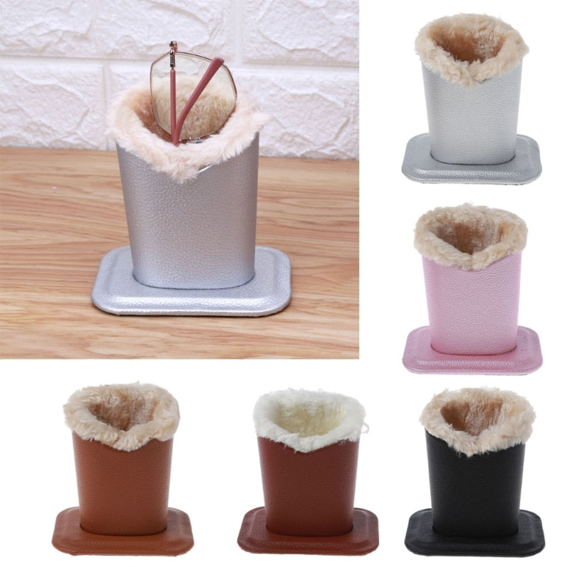 Leather Eyeglass Holder/Stand With Soft Plush Lining.