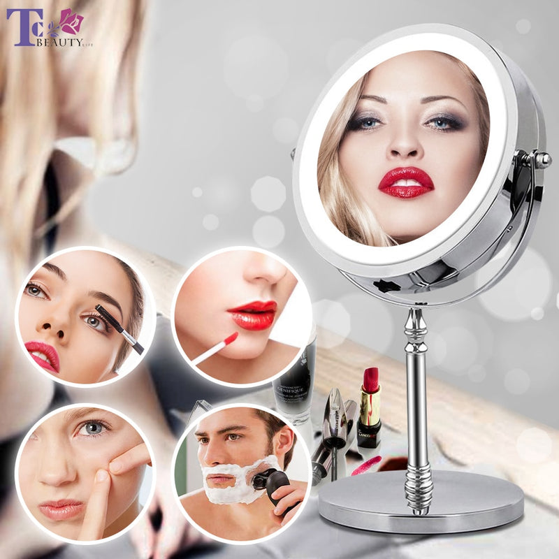 Makeup Mirror With LED  Light.  Double Sided 10X magnifying.