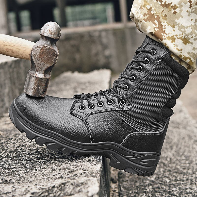 Men Military Leather Boots Special Force Tactical Desert Combat Outdoor Shoes Men&#39;s Steel Toe Cap Work Safety Shoes Ankle Boots