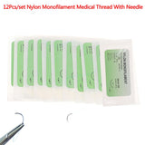 12Pcs 75cm 2/0 3/0 4/0 5/0 Medical Needle Suture Nylon Monofilament Thread Suture Practice Kit Teaching Demonstrations Exercises