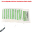 12Pcs 75cm 2/0 3/0 4/0 5/0 Medical Needle Suture Nylon Monofilament Thread Suture Practice Kit Teaching Demonstrations Exercises