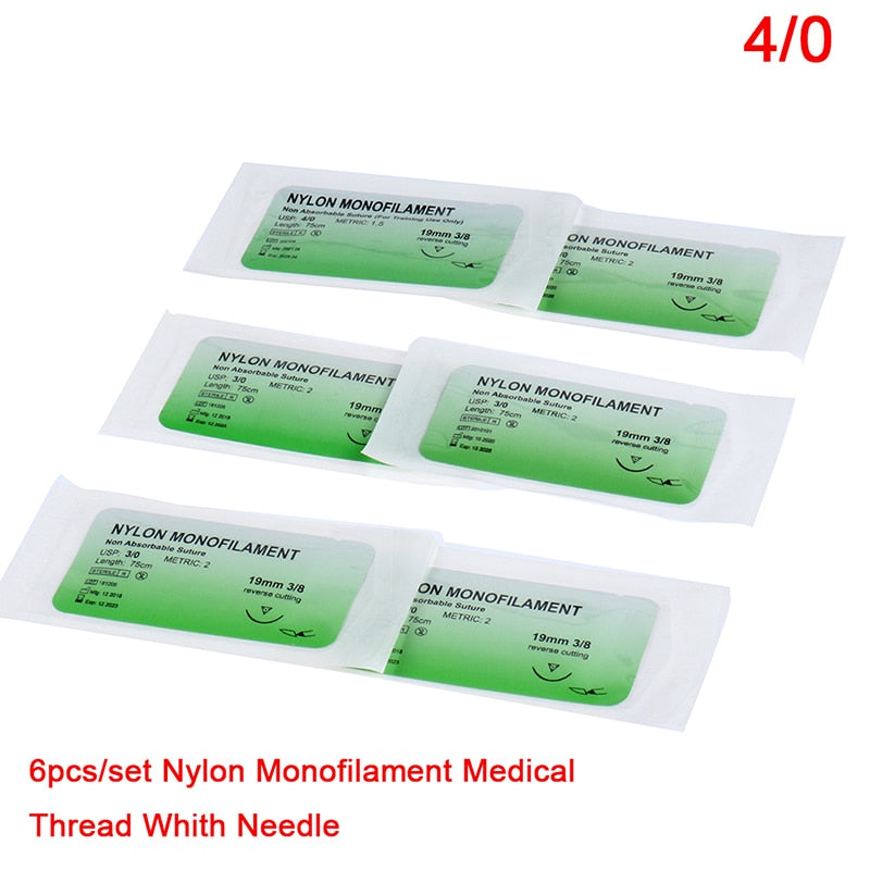 12Pcs 75cm 2/0 3/0 4/0 5/0 Medical Needle Suture Nylon Monofilament Thread Suture Practice Kit Teaching Demonstrations Exercises