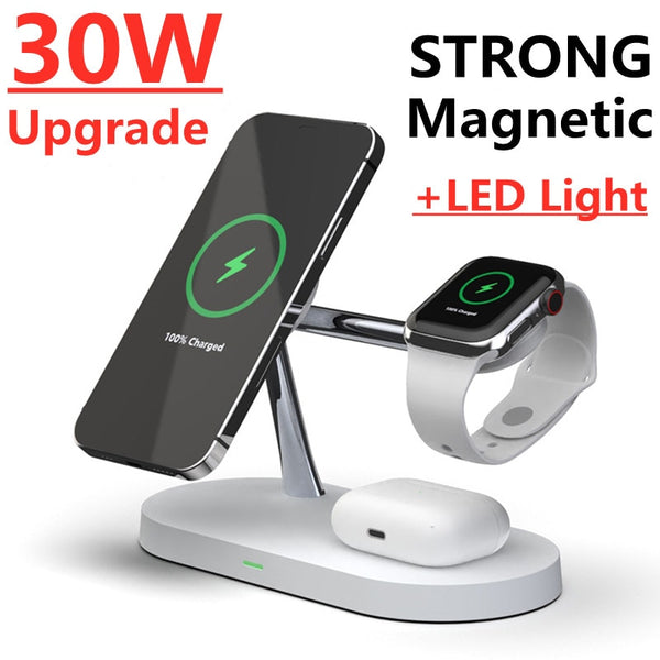 30W 3 in 1 Magnetic Wireless Charger Stand for iPhone 14 13 12 Pro Max Apple Watch Airpods Induction  Fast Charging Station