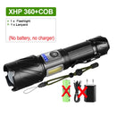 8000000LM XHP360 Powerful Flashlight High Power Tactical Flashlight Rechargeable Torch Light