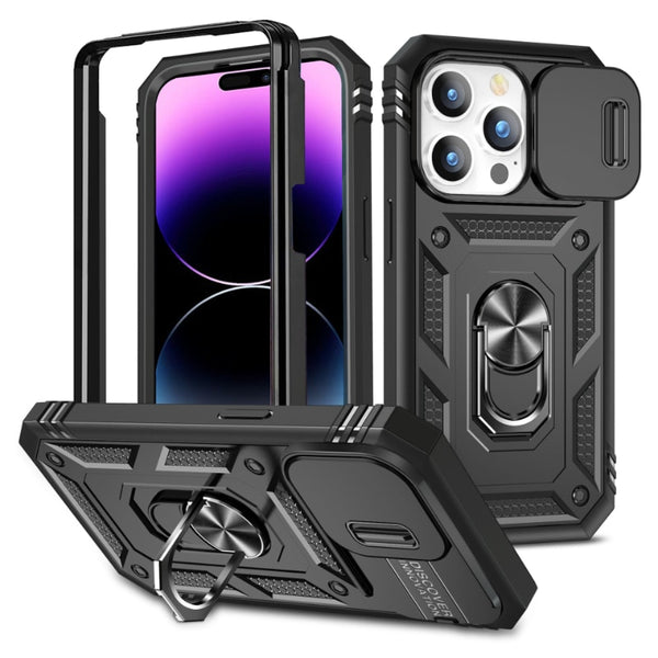 Design Case For iPhone 14 Pro Max 13 12 11 Pro XR X 360 Full Body Rugged Protective Slide Camera Stand Protection Ring Cover