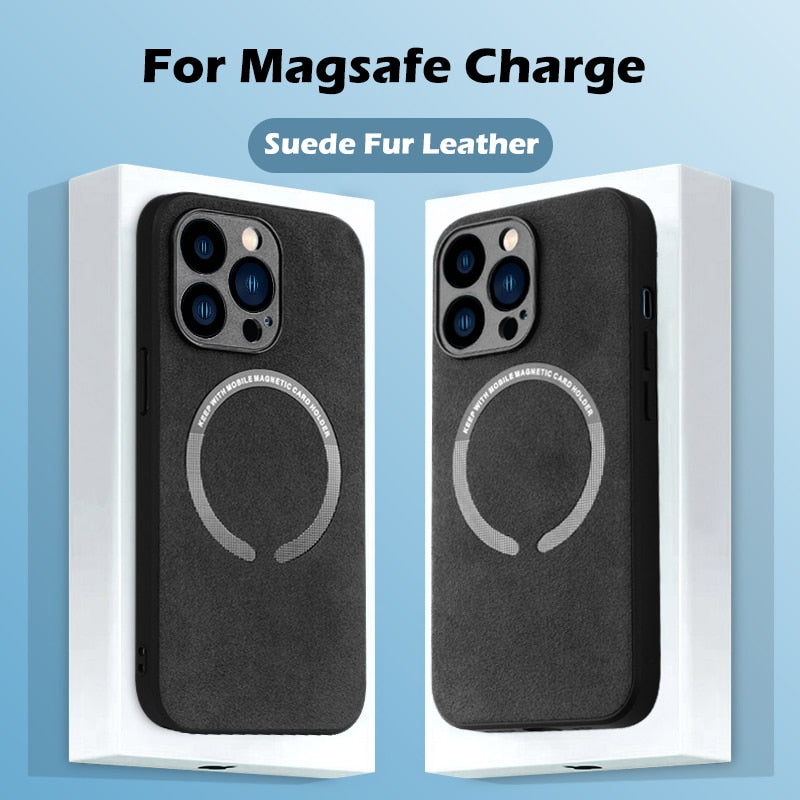 Original Suede Leather For Magsafe Wireless Charging Case for iPhone 14 13 12 Mini 11 Pro Max X S XR 7 8Plus Soft Magnetic Cover