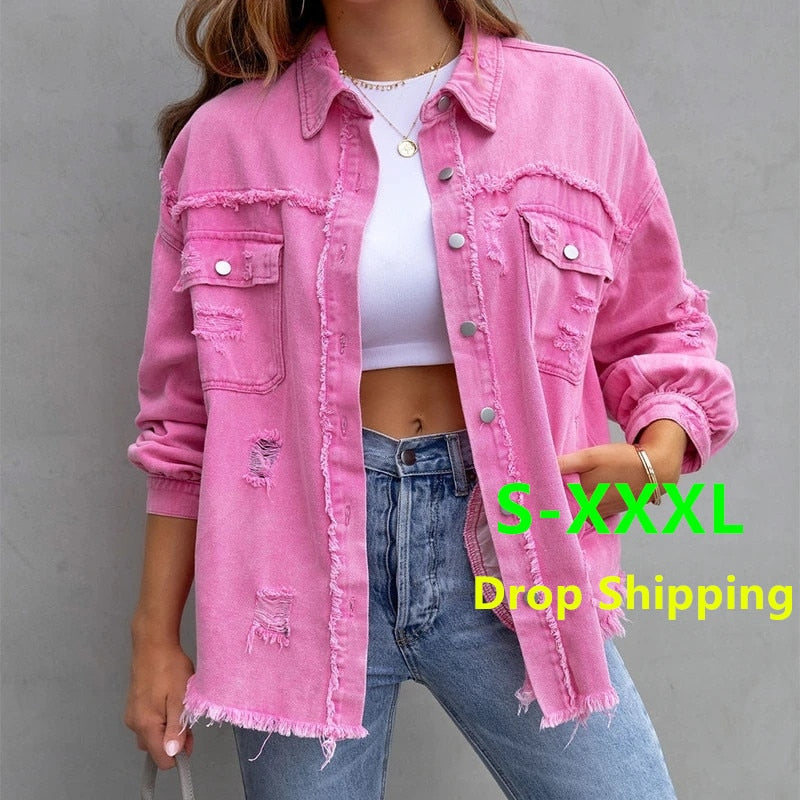 Women's Mid Length Denim Jacket.