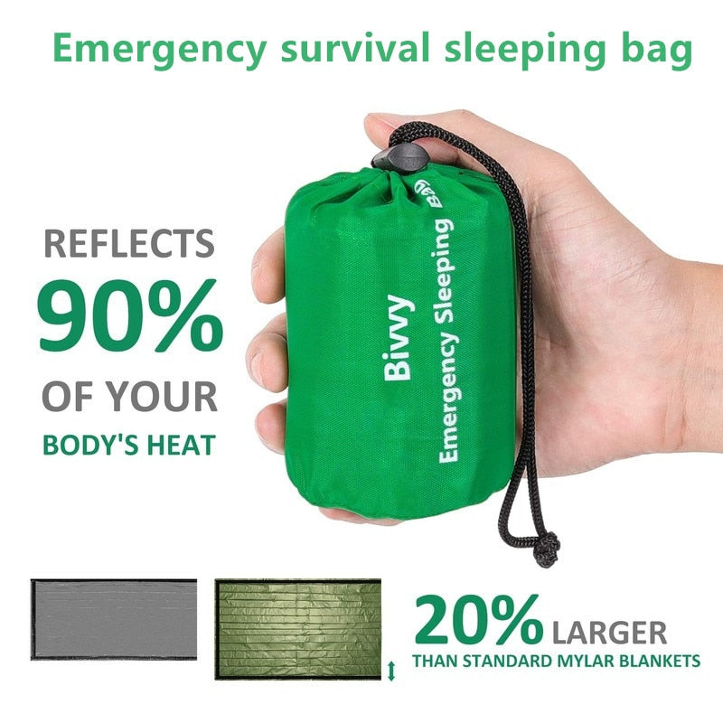 Waterproof Lightweight Thermal Emergency Sleeping Bag. Great for camping and light for hiking.