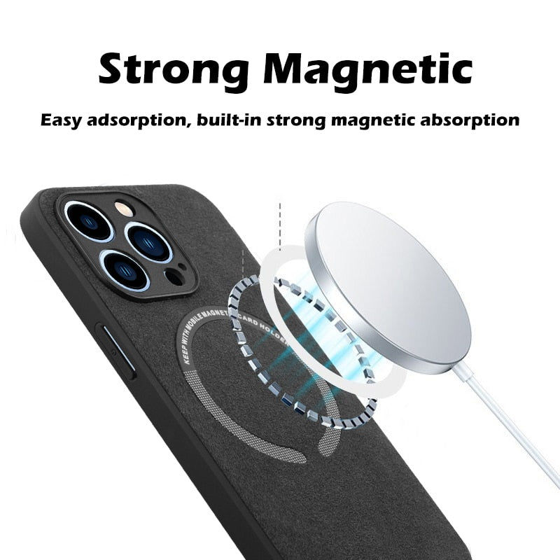 Original Suede Leather For Magsafe Wireless Charging Case for iPhone 14 13 12 Mini 11 Pro Max X S XR 7 8Plus Soft Magnetic Cover