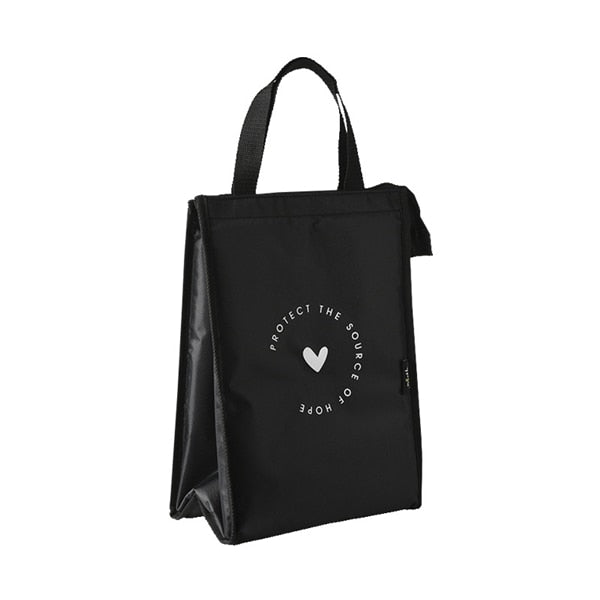 PURDORED 1 Pc black pattern thermal lunch bag