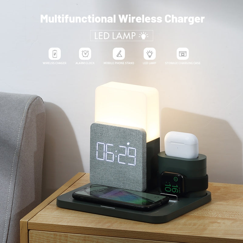 Wireless Charger 3 In 1 Fast Charging Charging Station Digital Alarm Clock Charging Station for IPhone 13 Watch AirPods Support