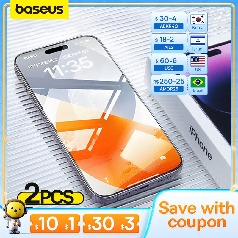 Baseus 2Pcs Screen Tempered Protector Glass Film For iPhone 14 Pro Max Protector For iPhone 13 Pro.