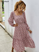 Elegant Ladies Long Sleeve Flower patterned Dress.