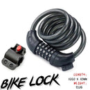 Bike Lock 1000 mm x 12 mm Steel Cable With 5 Digit Code Combination.