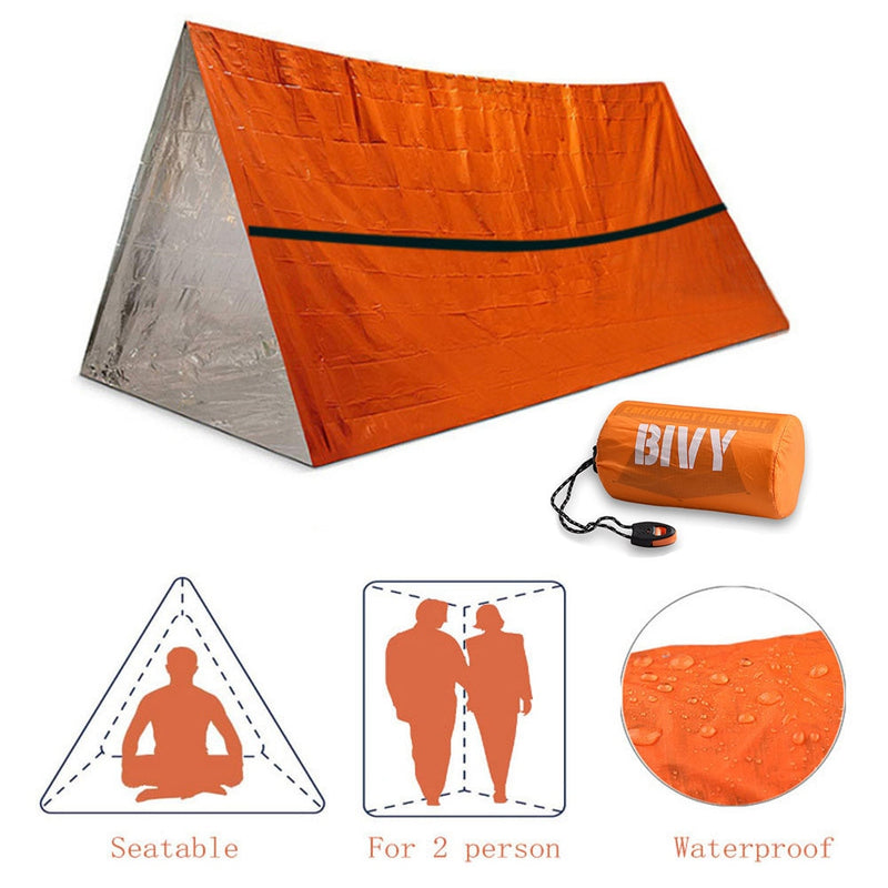 2 Person Emergency Shelter Survival Bivy Tube Tent Kit Thermal Blanket SOS Sleeping Bag Waterproof Survival Equipment