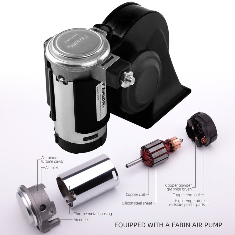 FARBIN Snail Air Horn With Compressor Relay Harness 12V 150db Super Loud Dual Tone Car Horn For Truck Motorcycle Car
