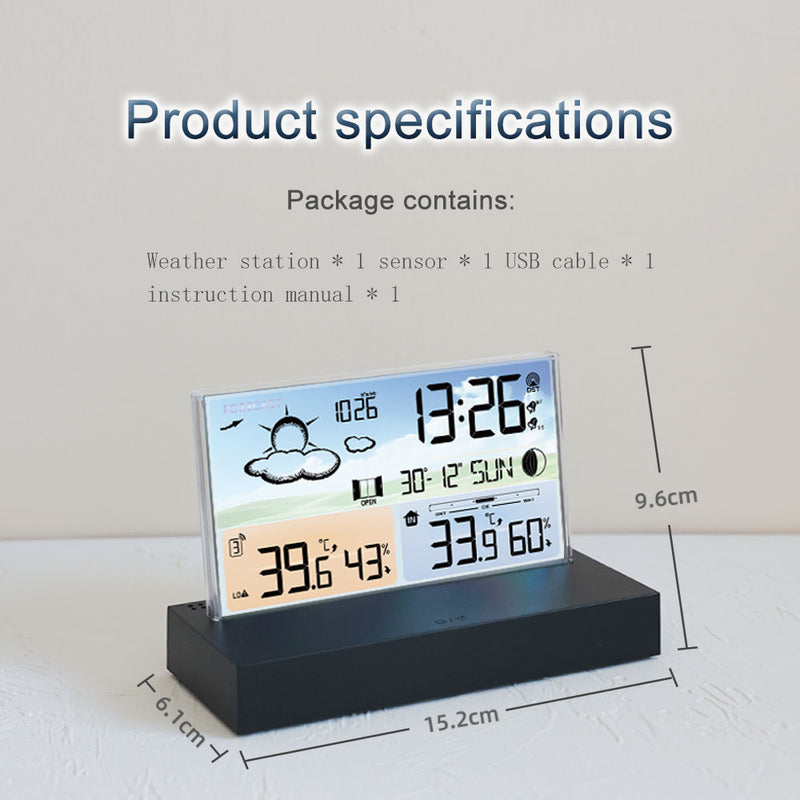 Transparent Weather Station Glass Colour Screen Thermometer Hygrometer Digital Temperature Humidity Monitor Weather Forecast