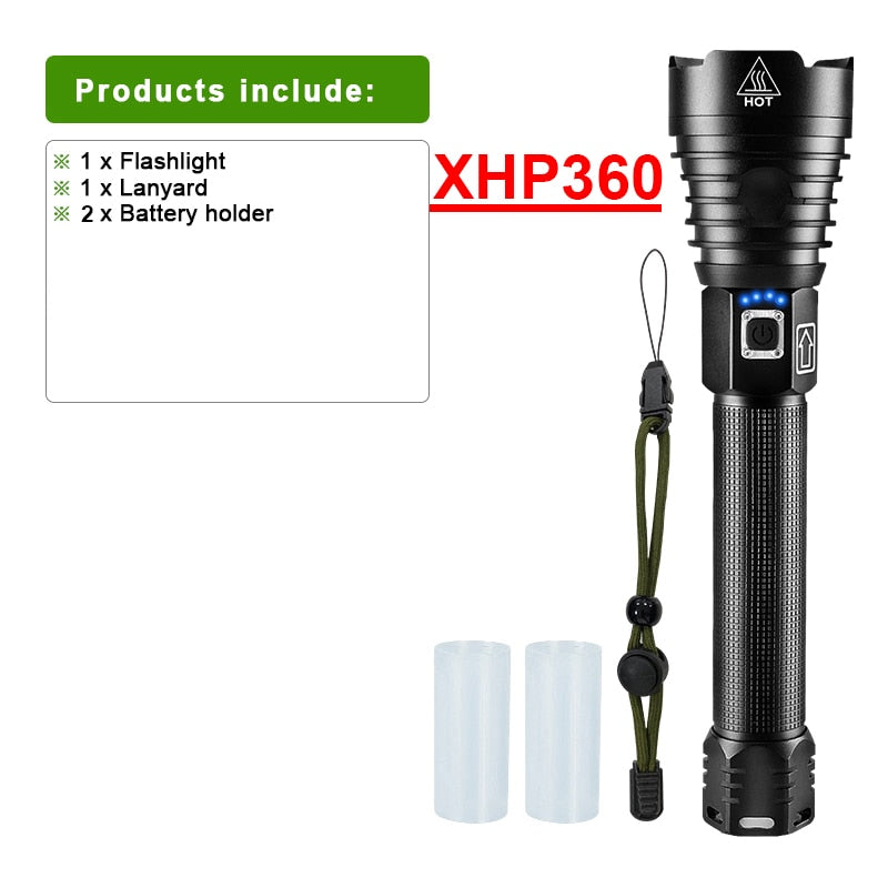 8880000LM XHP360 Led Flashlight 18650 Rechargeable Torch Usb Powerful Tactical Flash Light