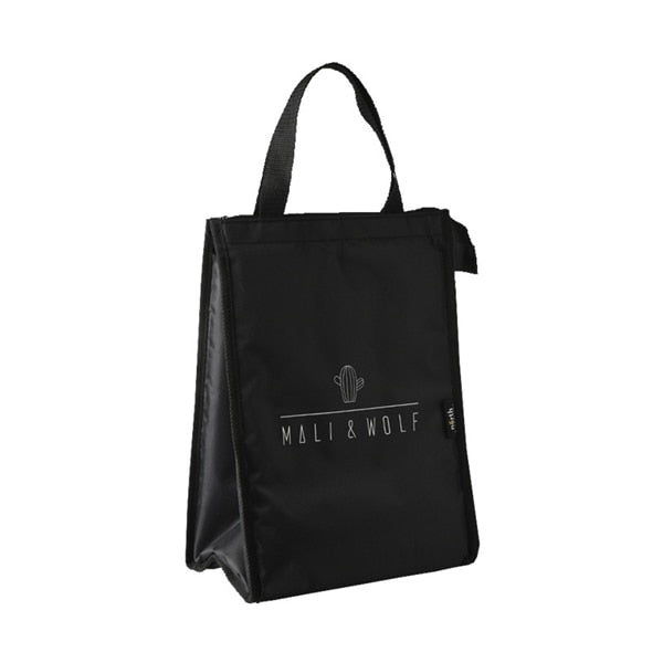 PURDORED 1 Pc black pattern thermal lunch bag