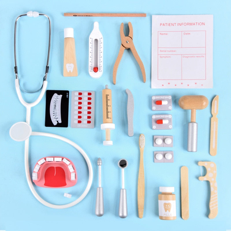 Doctor Toys for Children Wooden Pretend Play Kit Set