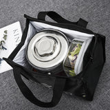 PURDORED 1 Pc black pattern thermal lunch bag