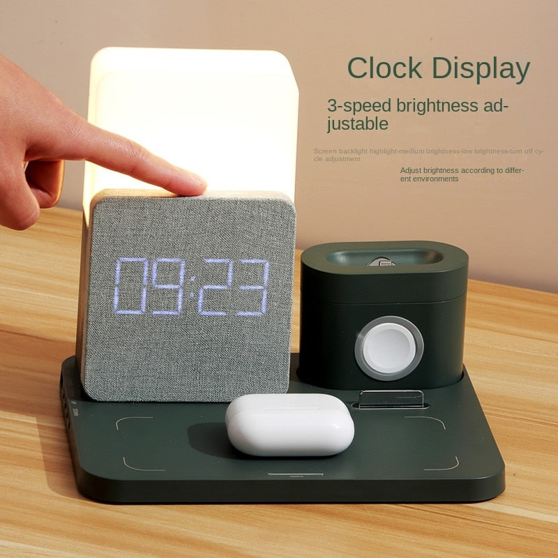 Wireless Charger 3 In 1 Fast Charging Charging Station Digital Alarm Clock Charging Station for IPhone 13 Watch AirPods Support