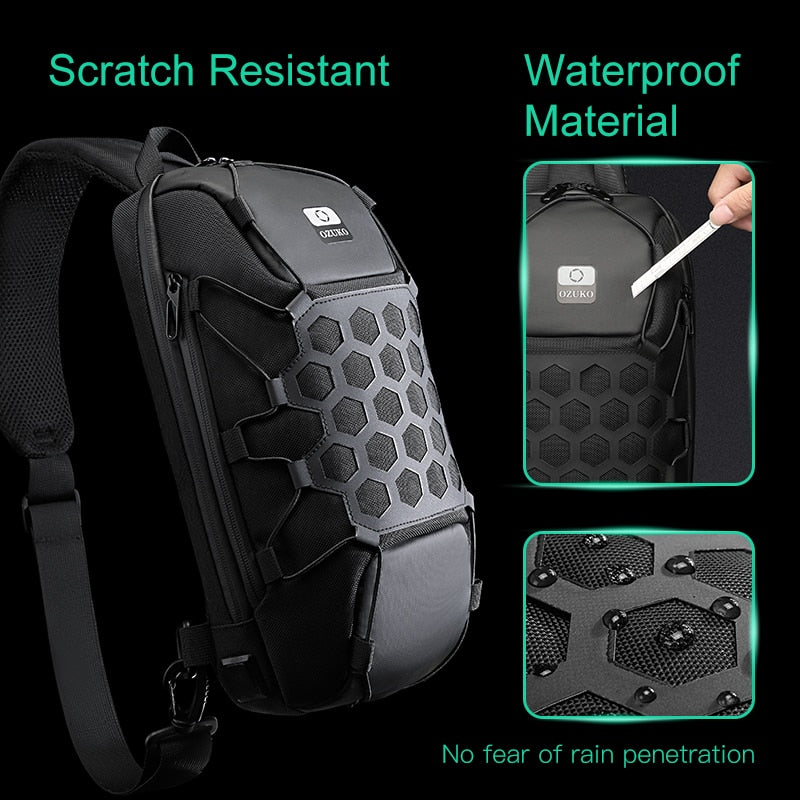 OZUKO New Men Chest Bag Anti Theft Crossbody Bag for Mens USB Charge Sling Bag Outdoor Male Chest Pack Short Trip Messenger Bags