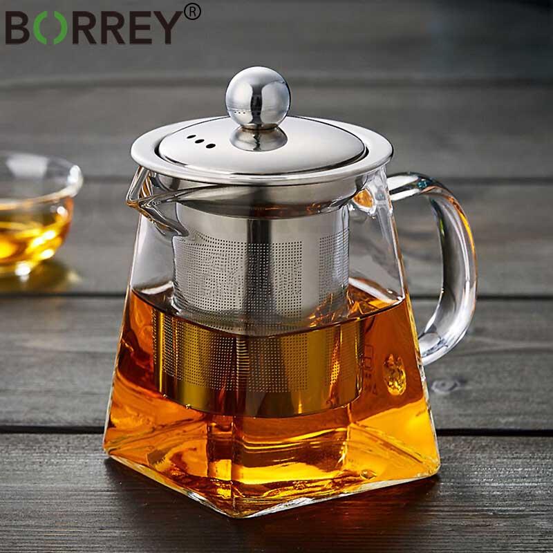 BORREY Heat Resistant Glass Teapot With Stainless Steel Tea Infuser.