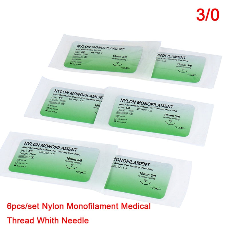 12Pcs 75cm 2/0 3/0 4/0 5/0 Medical Needle Suture Nylon Monofilament Thread Suture Practice Kit Teaching Demonstrations Exercises