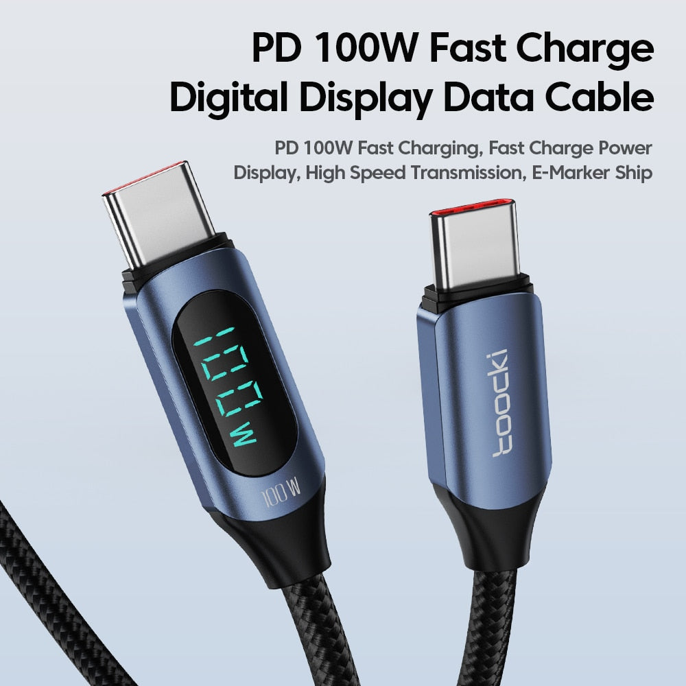 Toocki Type C to Type C Cable 100W PD Fast Charging Charger USB C to USB C Display Cable