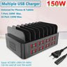 150W Universal USB Charger Multiple Ports HUB Fast Charging Station Dock Desktop Phone Power Adapter for Samsung iPhone Xiaomi