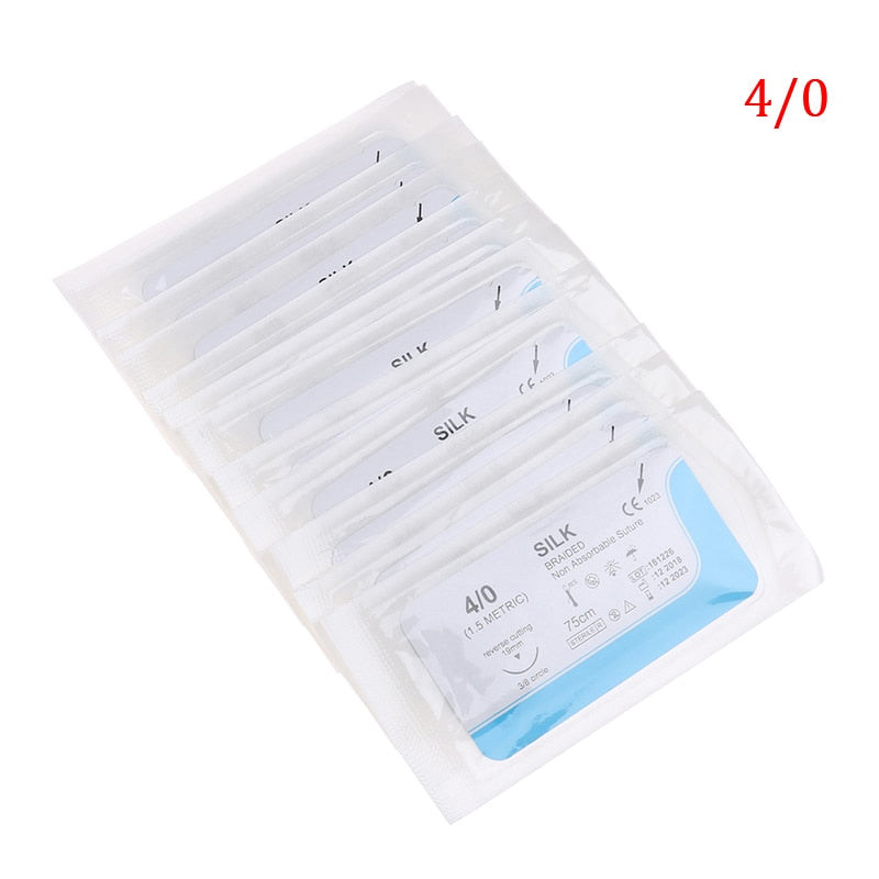 12Pcs 75cm 2/0 3/0 4/0 5/0 Medical Needle Suture Nylon Monofilament Thread Suture Practice Kit Teaching Demonstrations Exercises