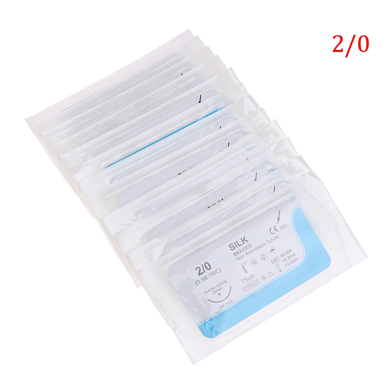 12Pcs 75cm 2/0 3/0 4/0 5/0 Medical Needle Suture Nylon Monofilament Thread Suture Practice Kit Teaching Demonstrations Exercises