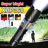 8000000LM XHP360 Powerful Flashlight High Power Tactical Flashlight Rechargeable Torch Light