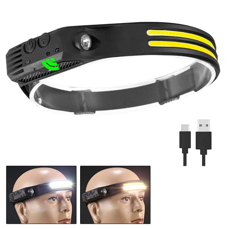 New Sensor Headlamp COB LED Head Lamp Flashlight USB Rechargeable Head Torch 5 Lighting Modes Head Light with Built-in Battery